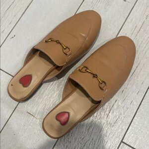 Tan Leather mules with Gold Accent